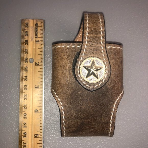 Vintage Leather Holster w/Gold Silver Star Embellishment Phone Multi-use Carrier - Picture 2 of 6